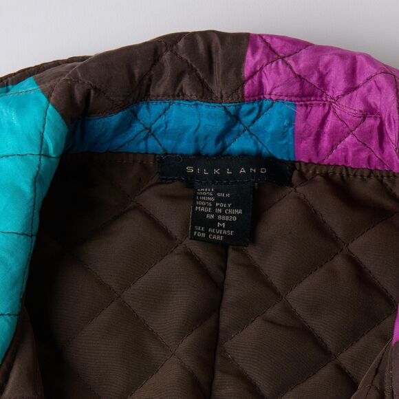 Silkland Women’s M Reversible Quilted Jacket Multicolor Brown Silk Patchwork - Picture 9 of 15